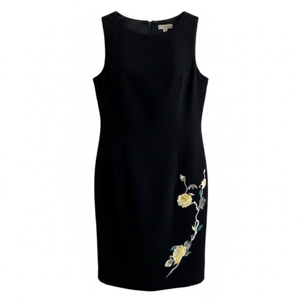 VTG 90s Little Black Dress Floral Embroidered Sz 10 Classic Cocktail Career Chic